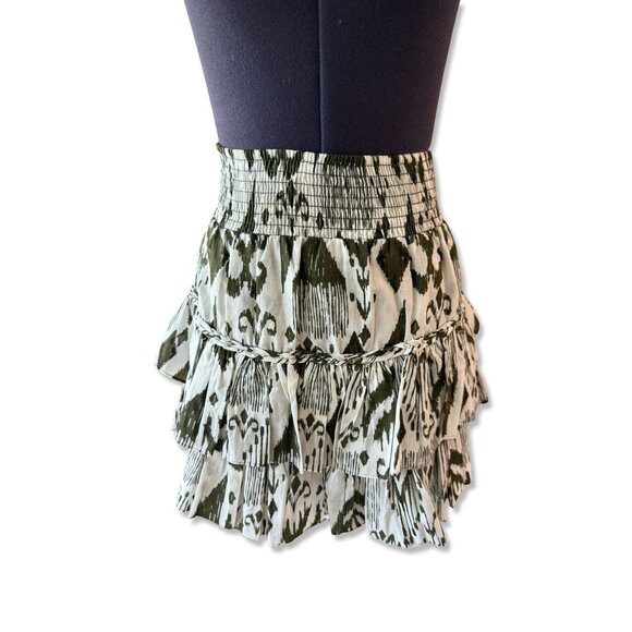 NWT Misa Womens Evienne Mini Skirt Olive Green & Off-White Tiered S - Picture 3 of 11